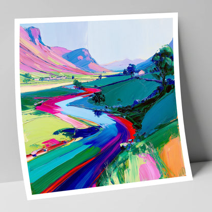 Vivid Winding River Through Fells lake district waterfall art print