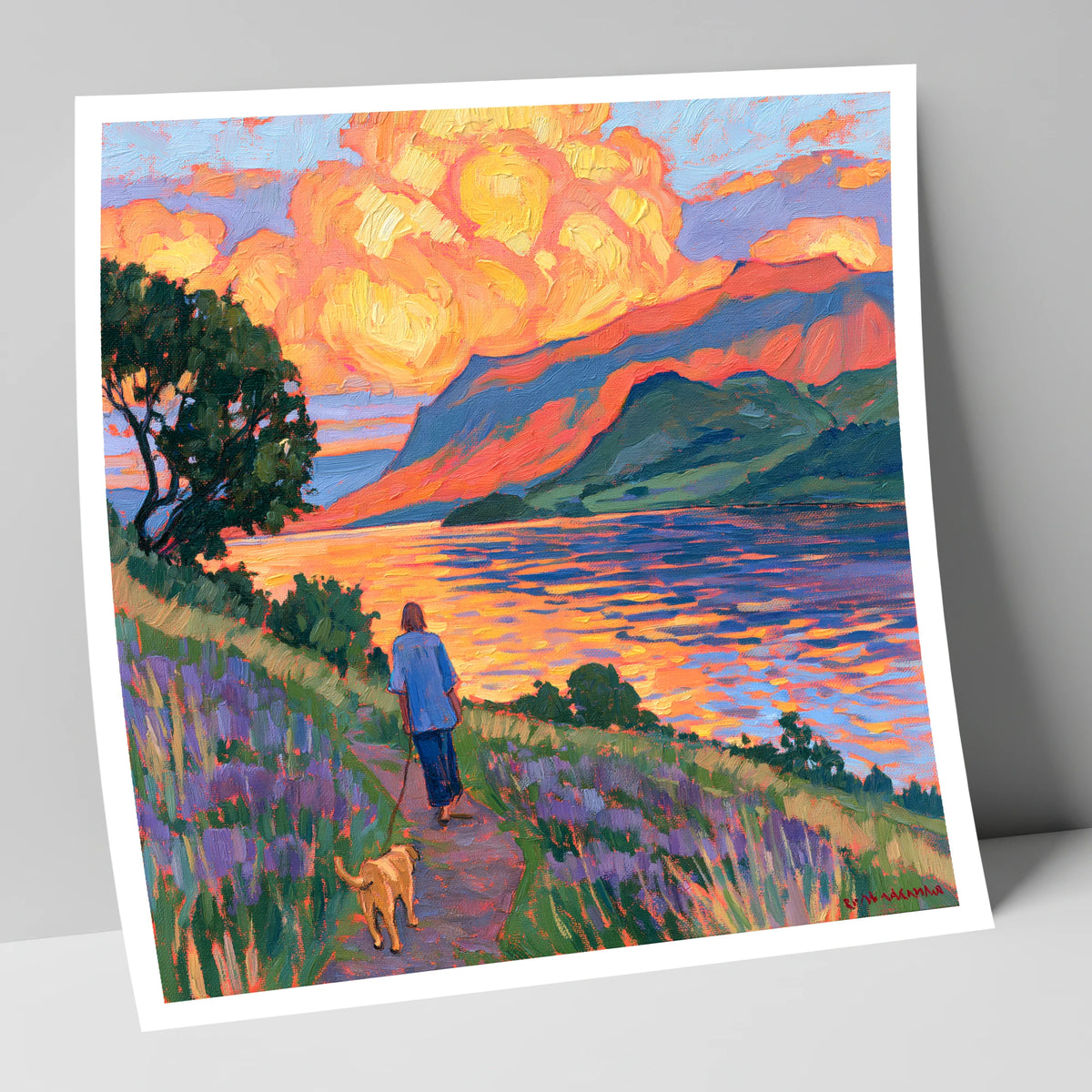 Vibrant Ullswater Evening Dog Walk gifts for dog walkers art print