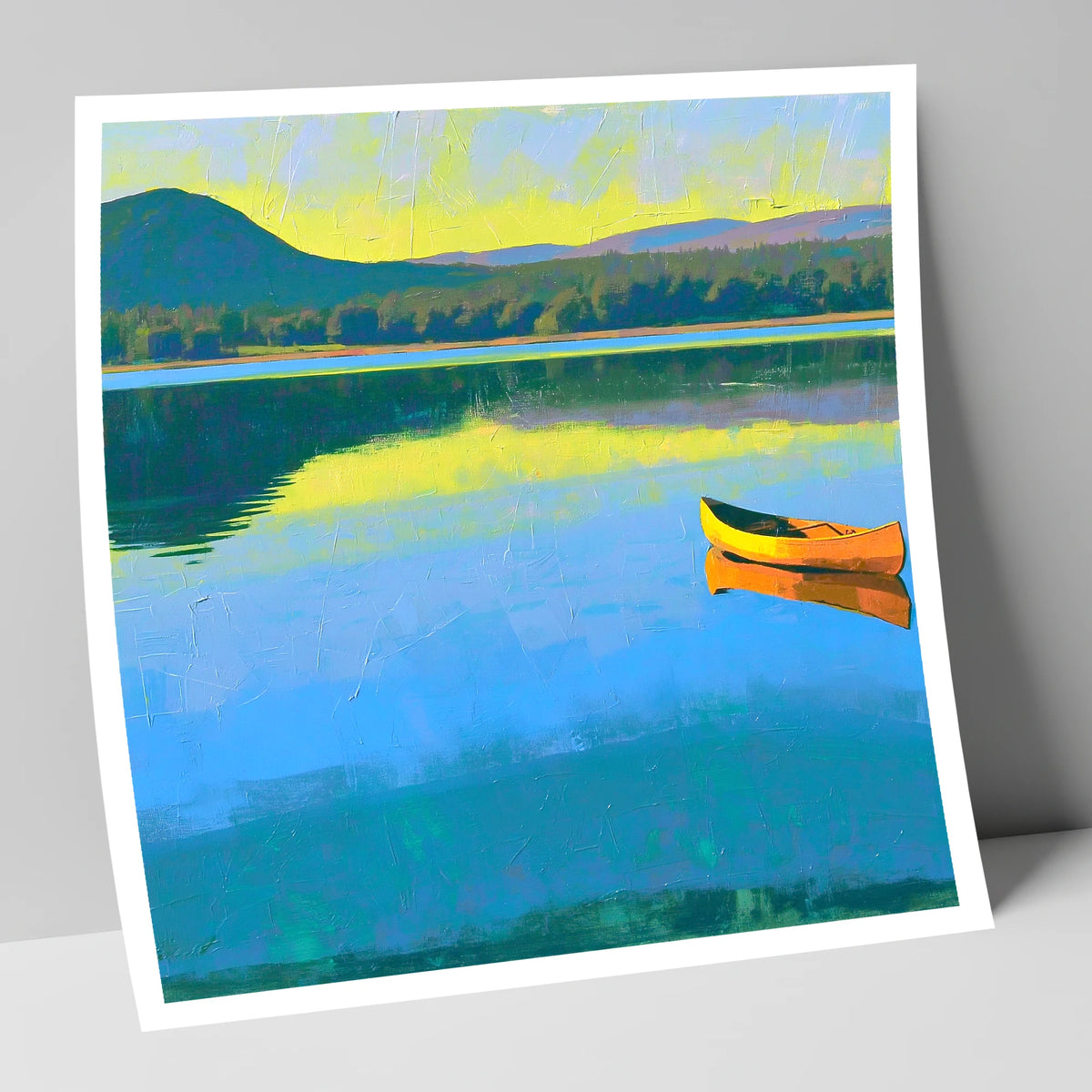 Bold Yellow Canoe on Windermere lake district lake art print