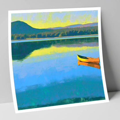 Bold Yellow Canoe on Windermere lake district lake art print