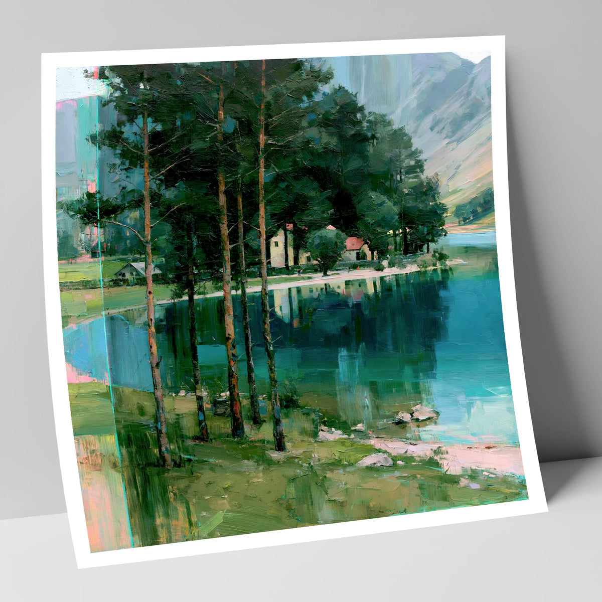 Pine Trees on Buttermere Shoreline lake district lake art print