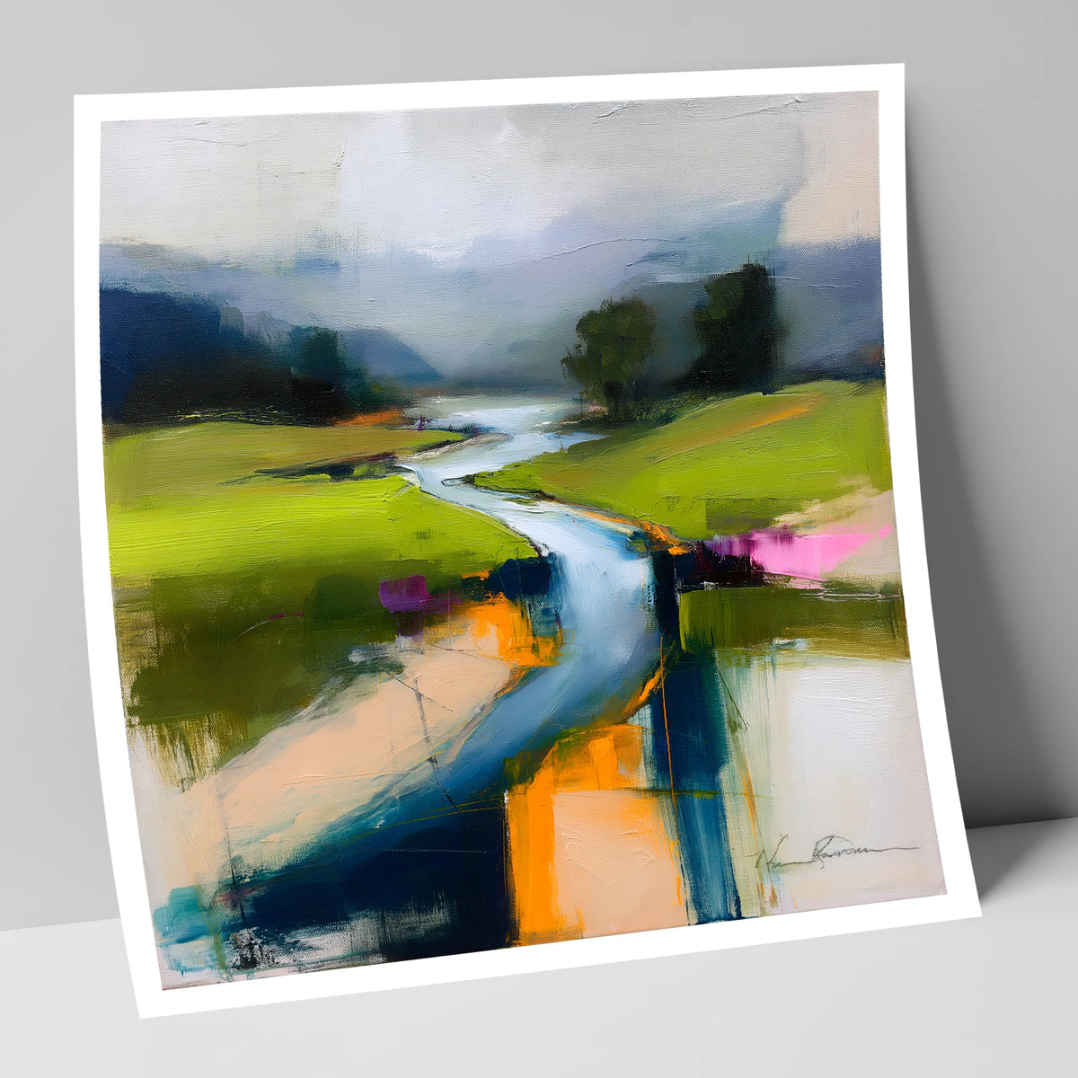 Vibrant Winding River and Valley lake district waterfall art print