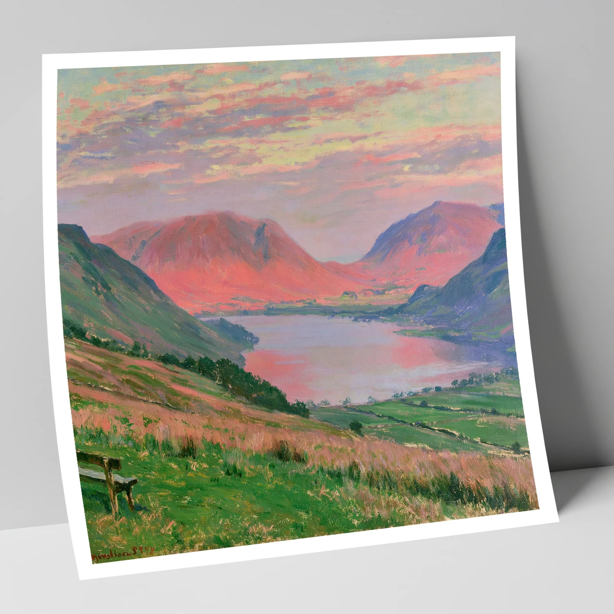 Loweswater Fells in Sunset Pink lake district lake art print