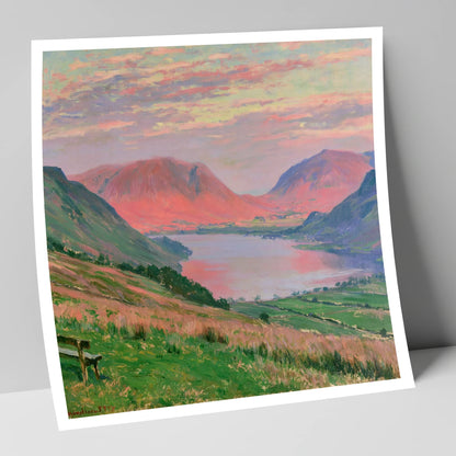 Loweswater Fells in Sunset Pink lake district lake art print