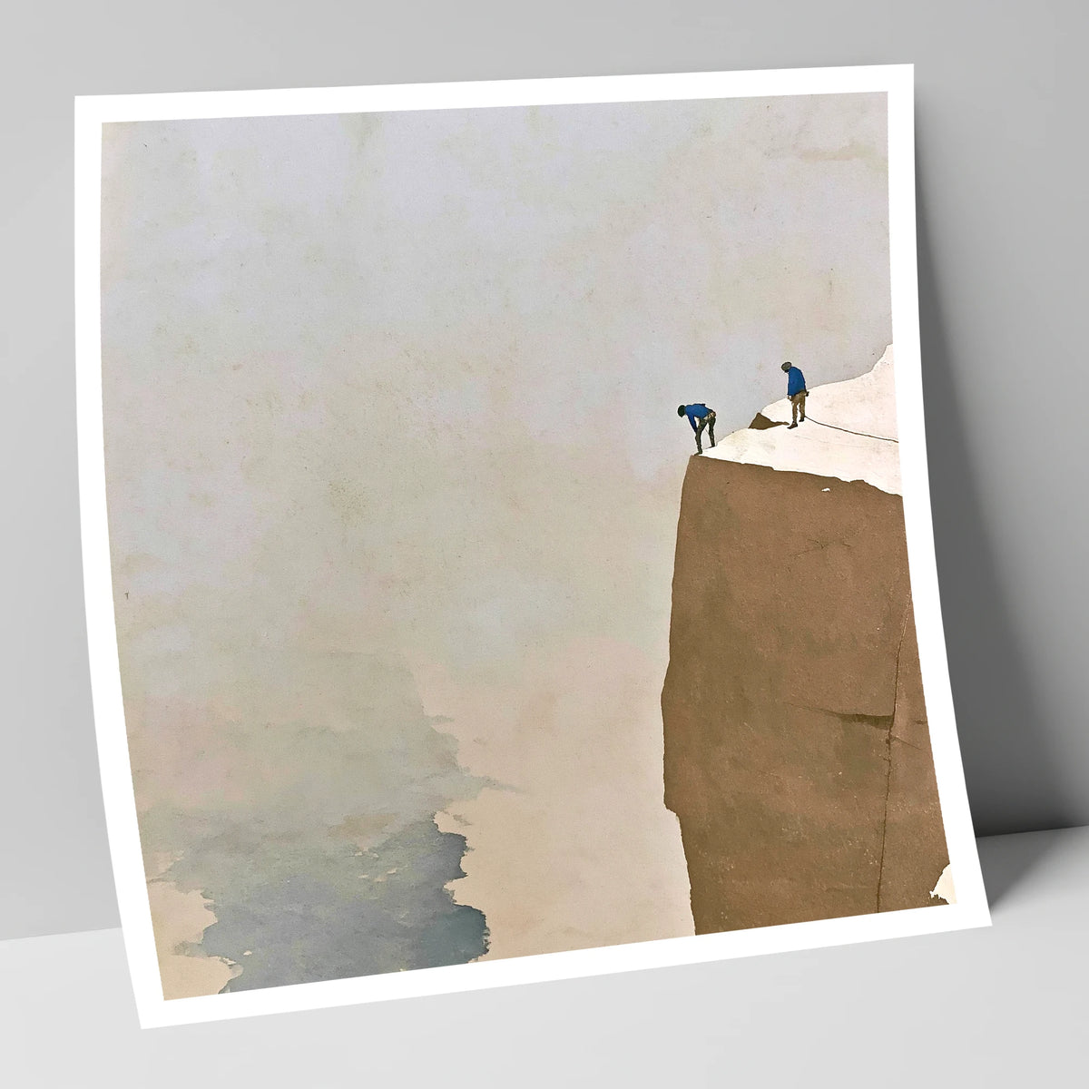 Climbers on a High Snowy Ledge lake district walking art print