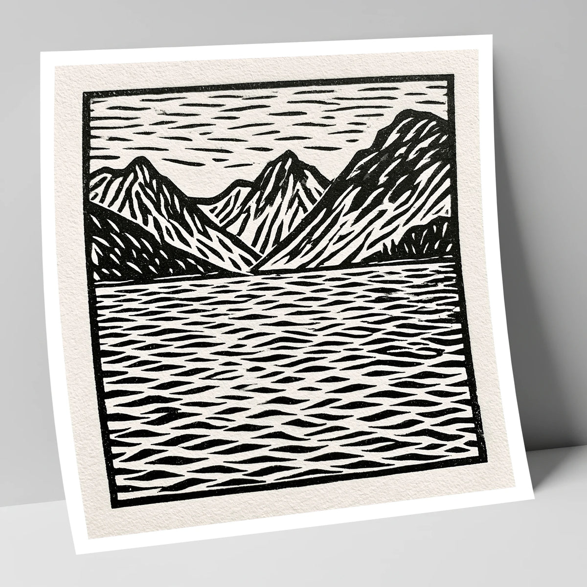 Monochrome Fells and Lake Reflections lake district lake art print