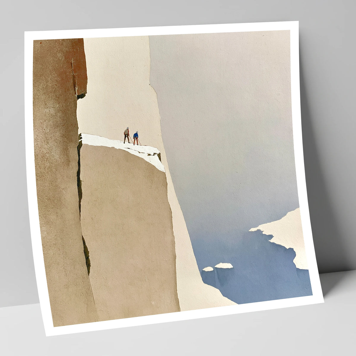Climbers on a Snowy Precipice lake district walking art print