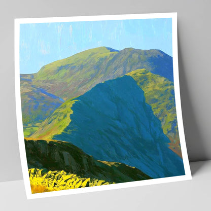 Sunlit Crags of Wetherlam Ridge lake district fell art print
