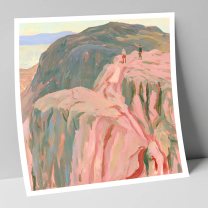 Climbers on a Rosy Crag lake district walking art print