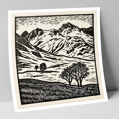 Monochrome Great Langdale Fells lake district valley art print