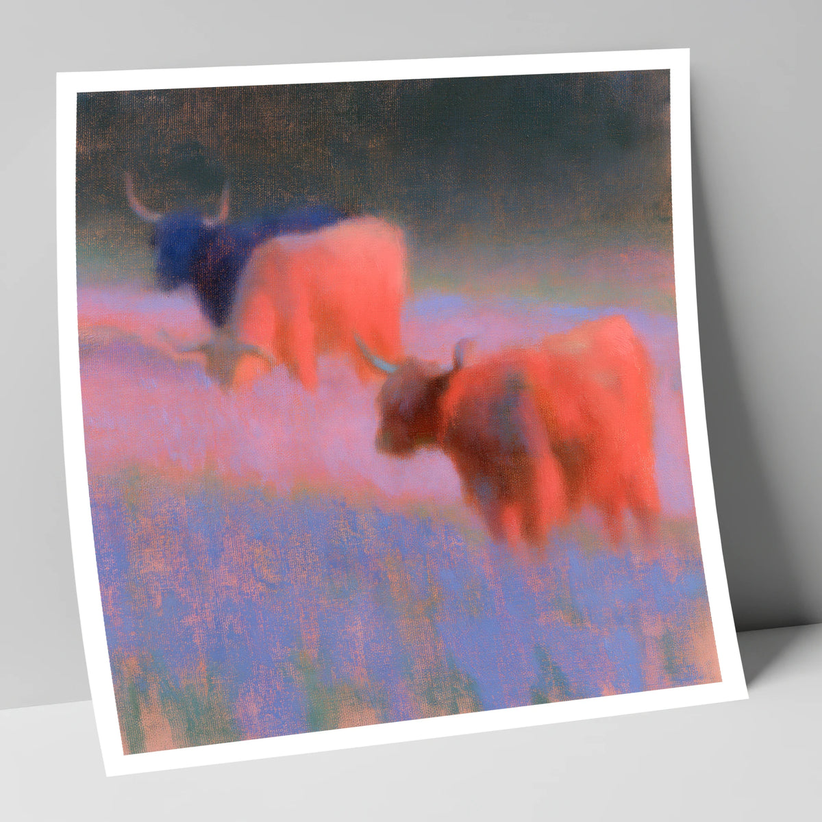 Luminous Highland Cattle Grazing lake district wildlife art print