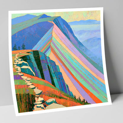 Colourful Striated Mountain Ridge lake district fell art print