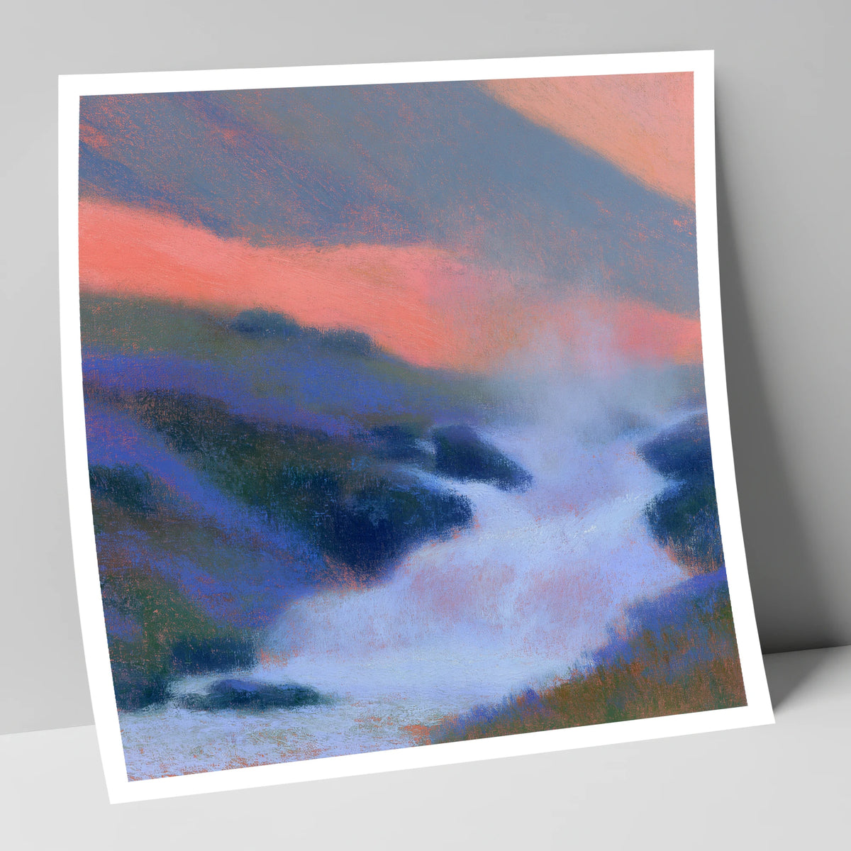 Pink Twilight Over Fellside Beck lake district waterfall art print