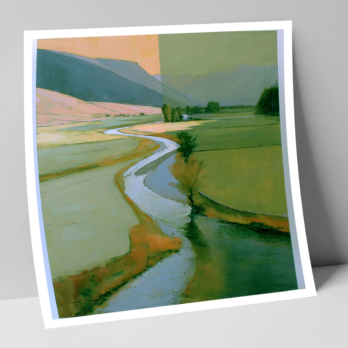 River Valley in Sage and Apricot lake district waterfall art print