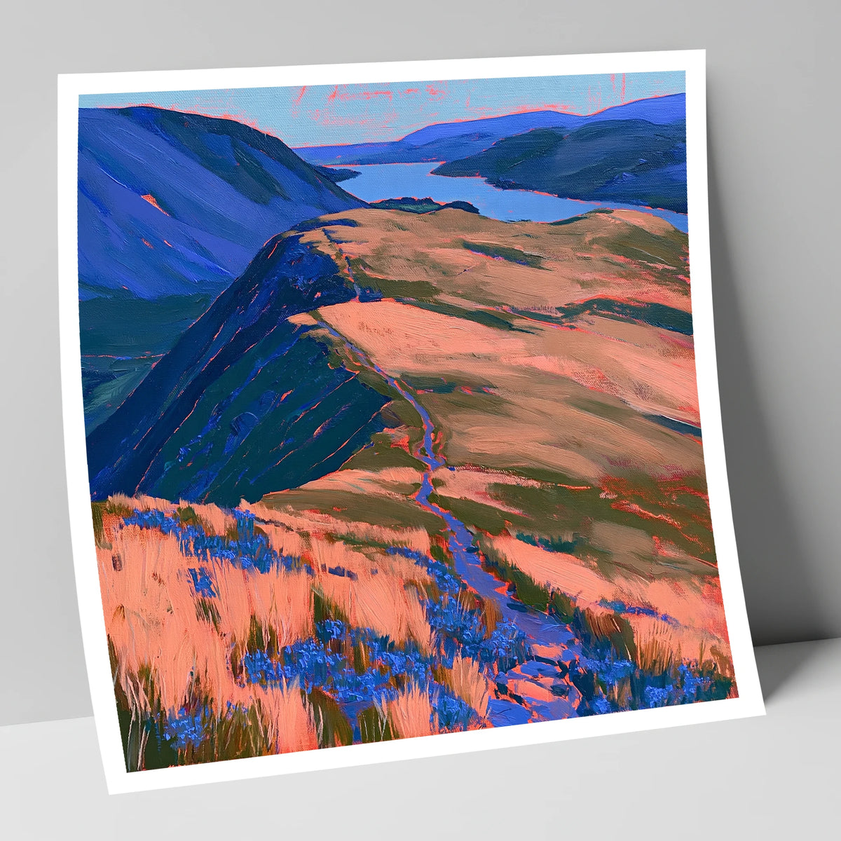 Beda Fell Ridge in Coral Light lake district village art print