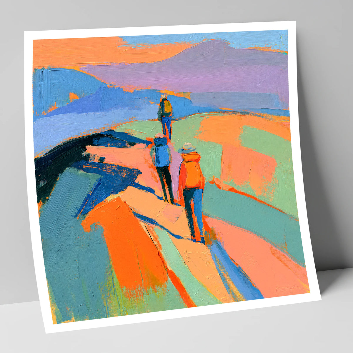 Vivid Hikers on a Fell Ridge lake district fell art print