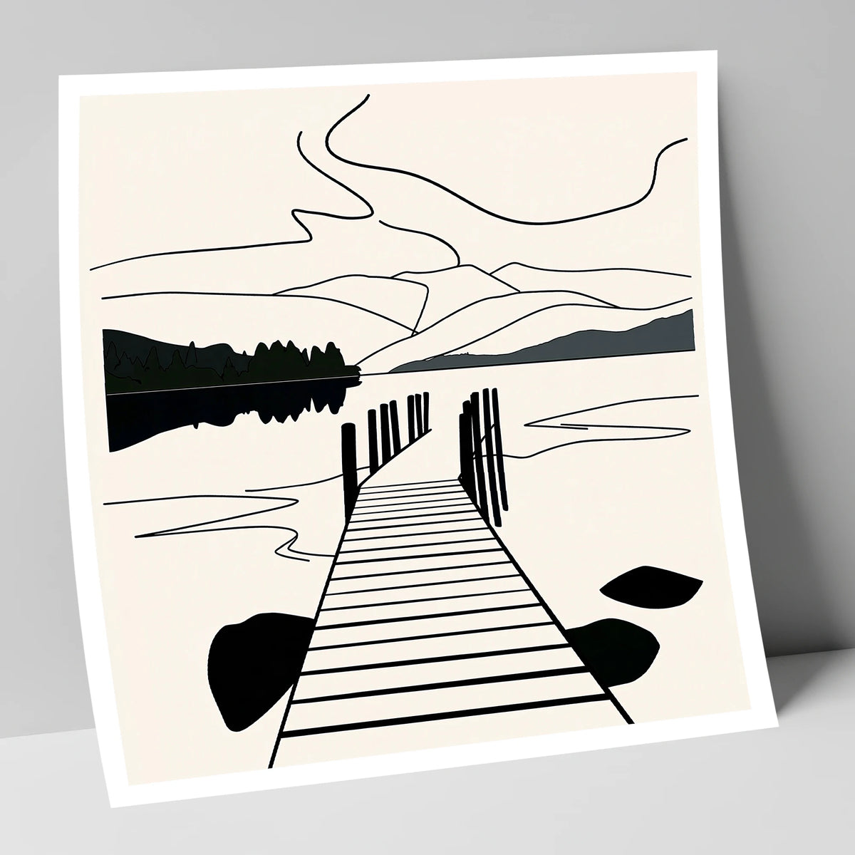 Minimalist Waterhead Jetty Ambleside lake district village art print