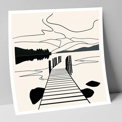 Minimalist Waterhead Jetty Ambleside lake district village art print