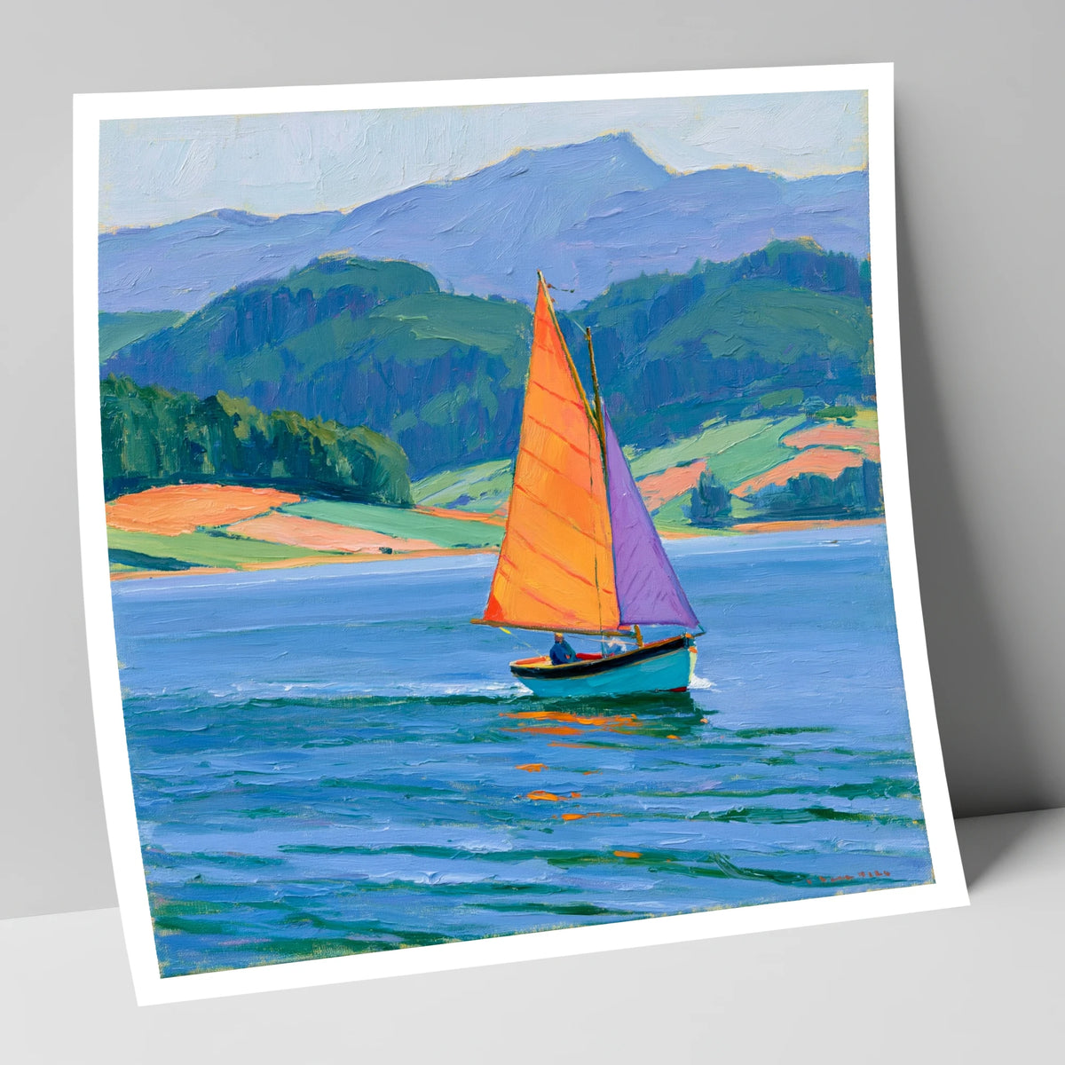 Sailing Boat on Breezy Lake lake district walking art print