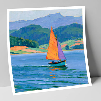 Sailing Boat on Breezy Lake lake district walking art print