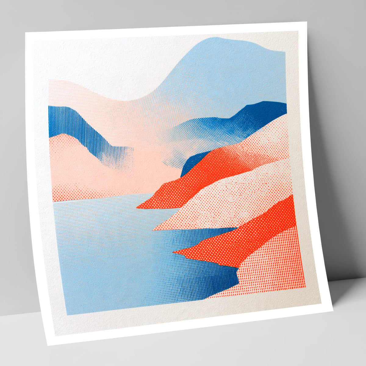Graphic Buttermere in Coral and Blue lake district lake art print