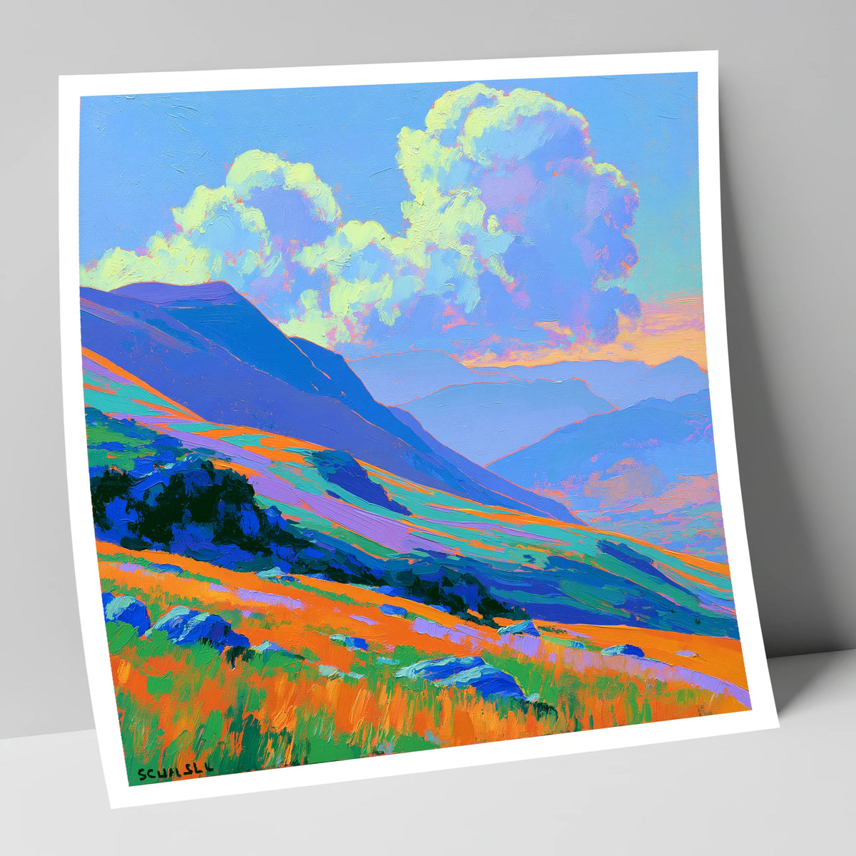 Vibrant Rolling Fells Under Cloud lake district fell art print