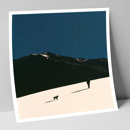Silhouetted Dog Walker on Skiddaw gifts for dog walkers art print