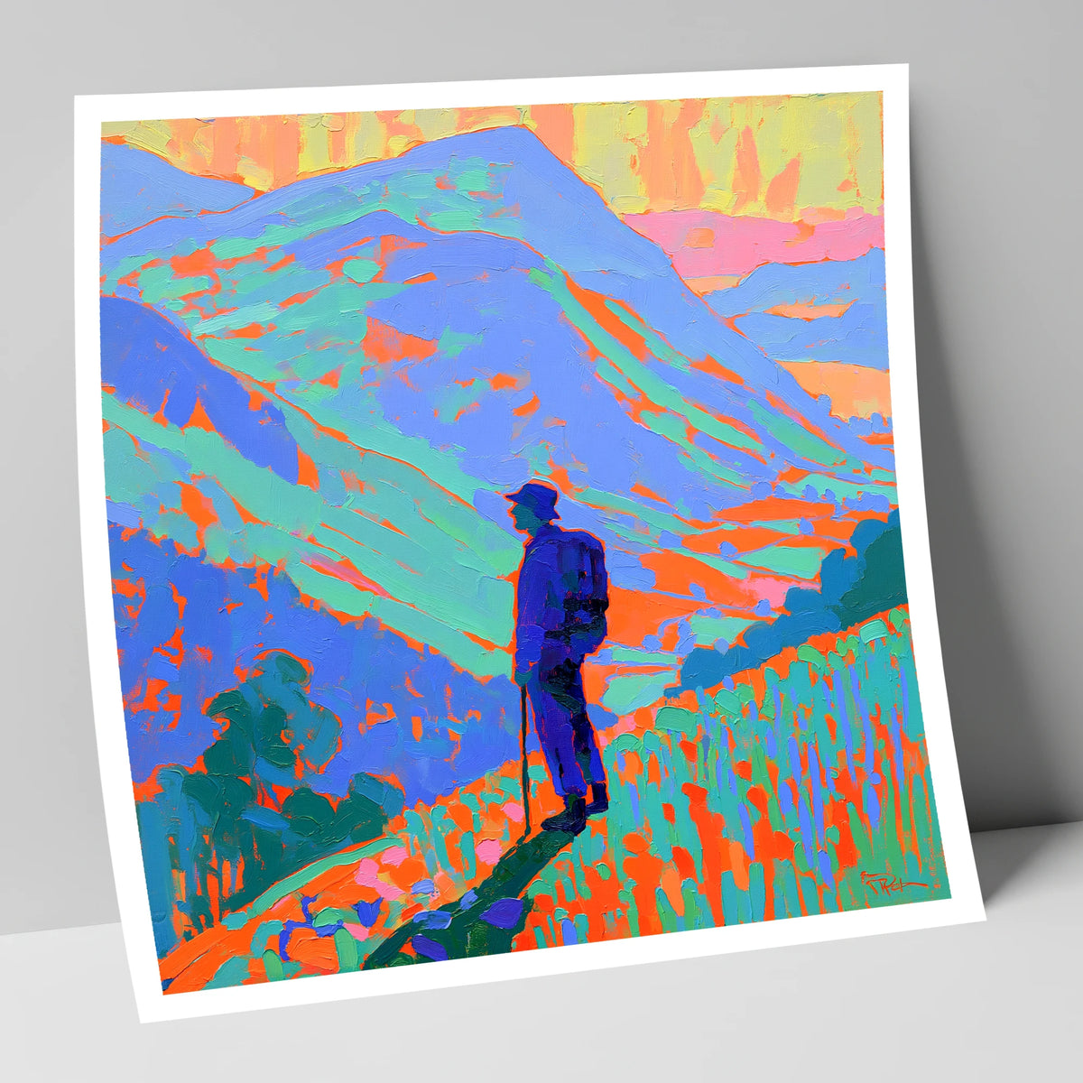 Vibrant Fell Walker Silhouette lake district walking art print