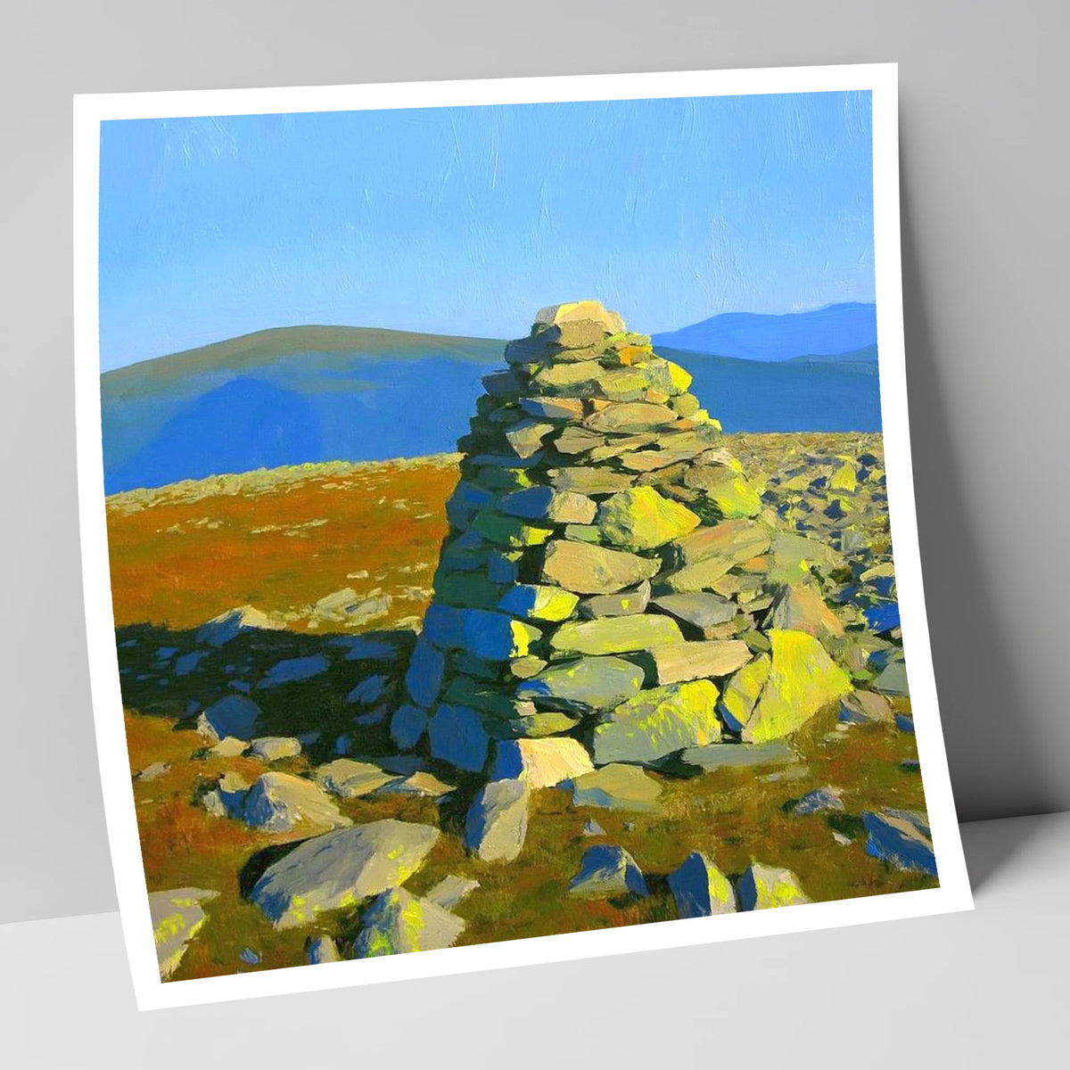 Sunlit Cairn on Brim Fell lake district fell art print