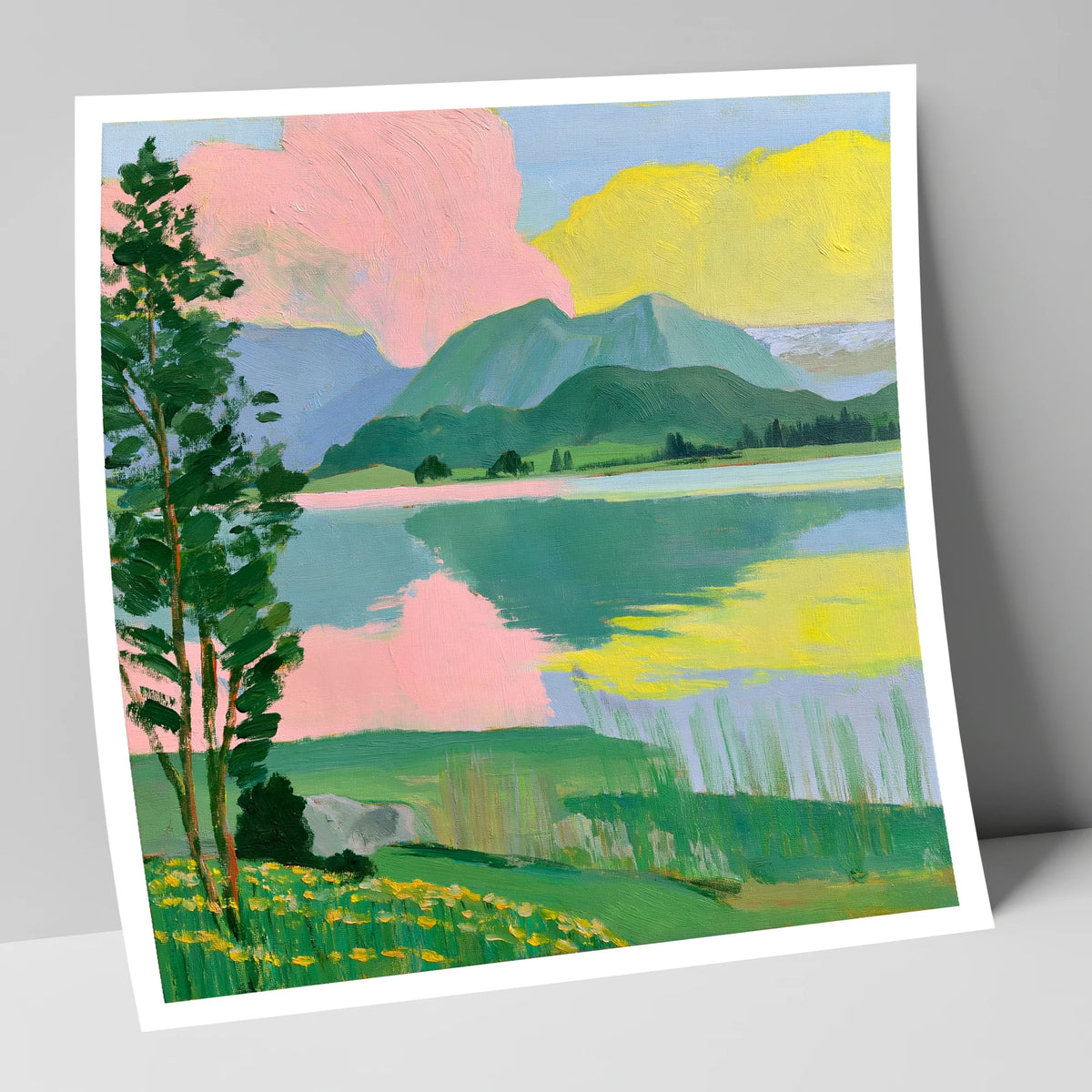 Vibrant Lake With Pink Clouds lake district lake art print