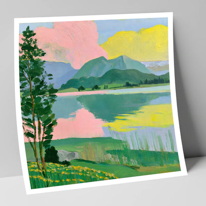 Vibrant Lake With Pink Clouds lake district lake art print