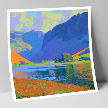 Vibrant Buttermere and White Cottage lake district lake art print