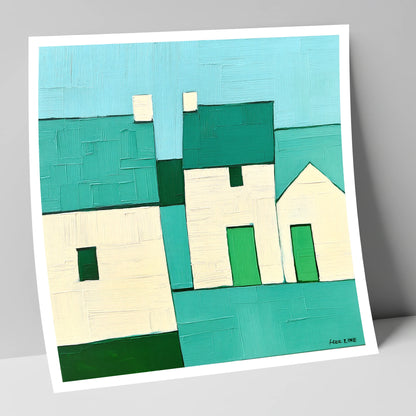 Modern Slate Roofed Cottages lake district village art print