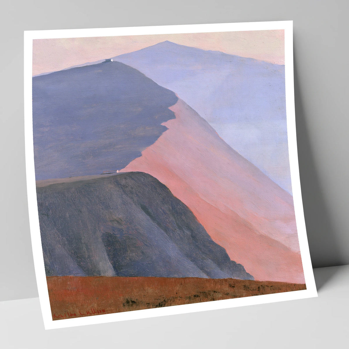 Mountain Summit in Pink Light lake district fell art print