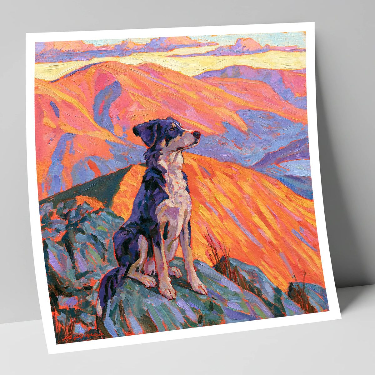 Vibrant Dog on Braithwaite Summit gifts for dog walkers art print