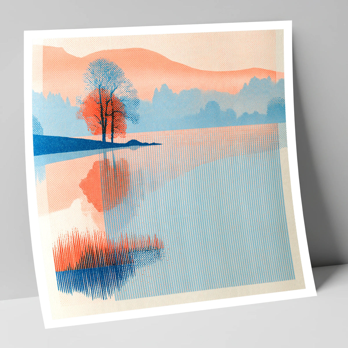 Modern Coral Lake Dawn lake district lake art print