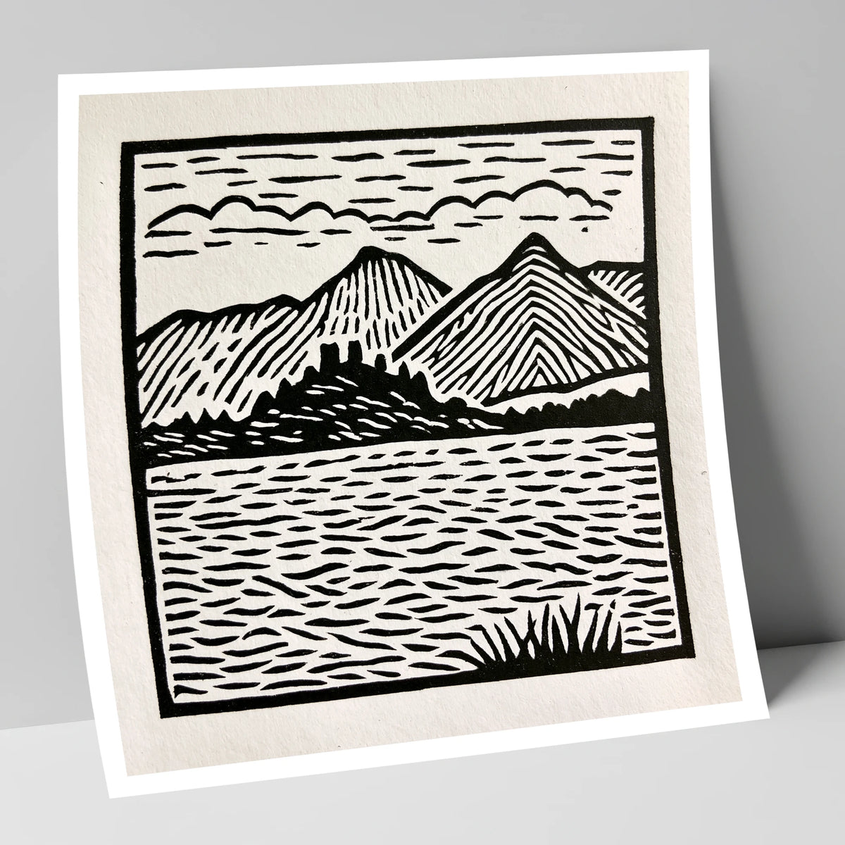 Monochrome Derwentwater Fells lake district lake art print