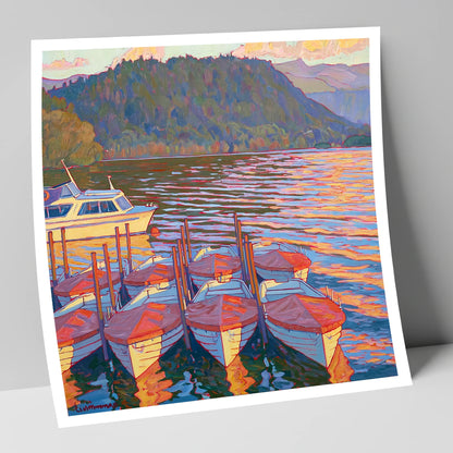 Red Covered Boats on Windermere lake district lake art print
