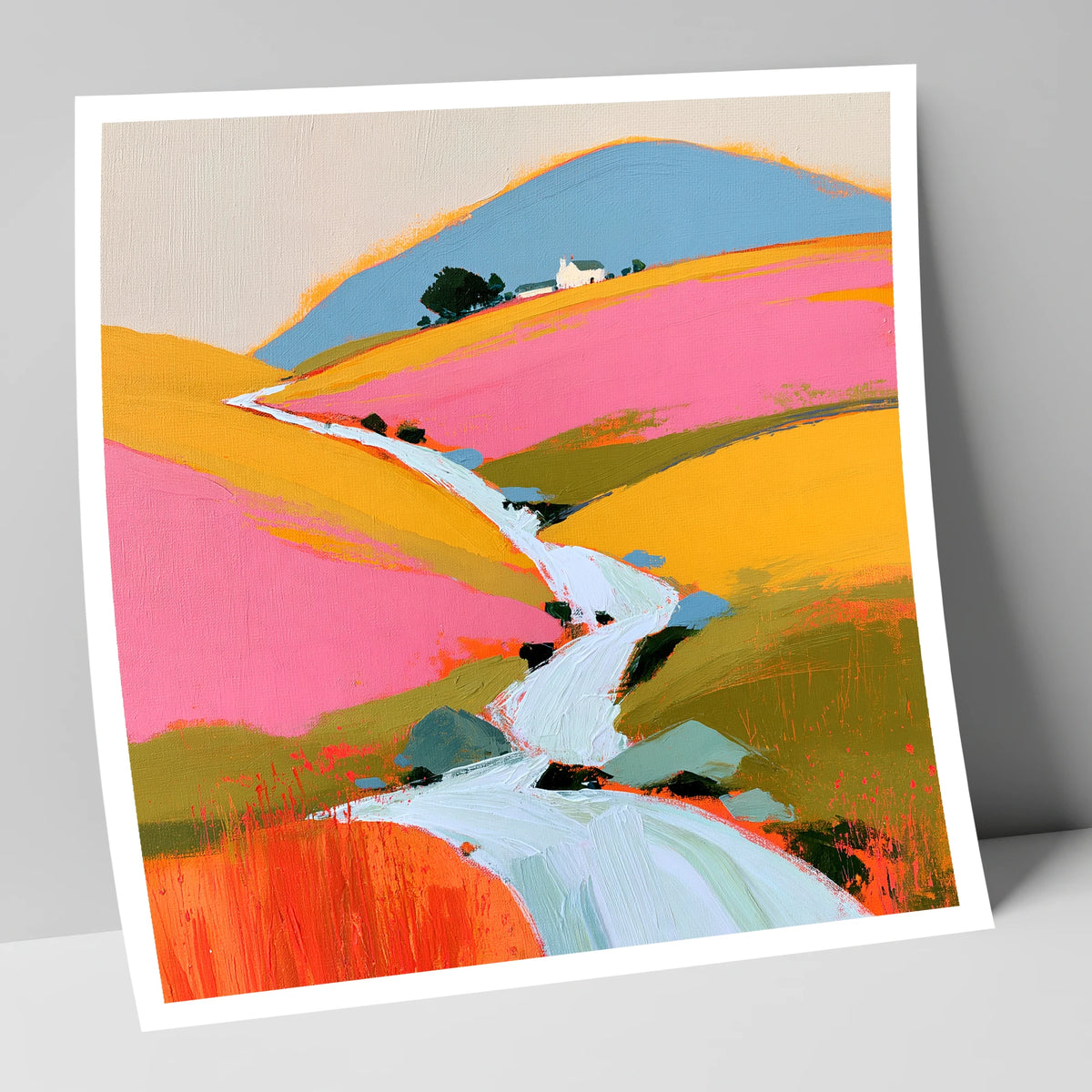 Colourful Fellside Beck and Cottage lake district waterfall art print