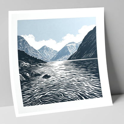Graphic Navy Wastwater Screes lake district lake art print