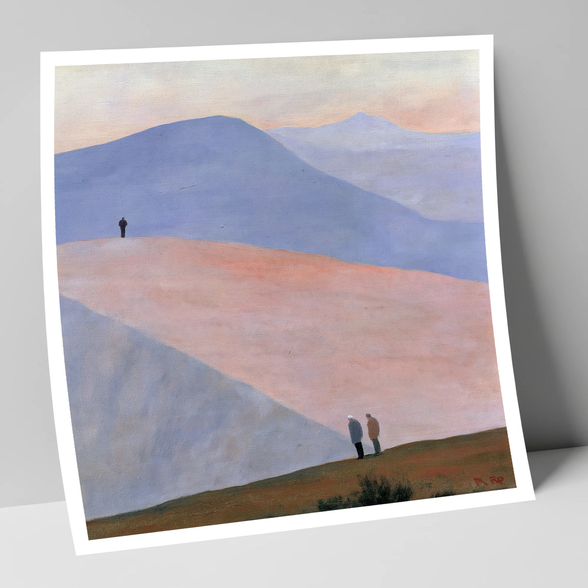 Hikers on Sweeping Pastel Fells lake district fell art print