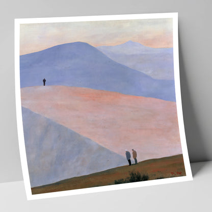 Hikers on Sweeping Pastel Fells lake district fell art print