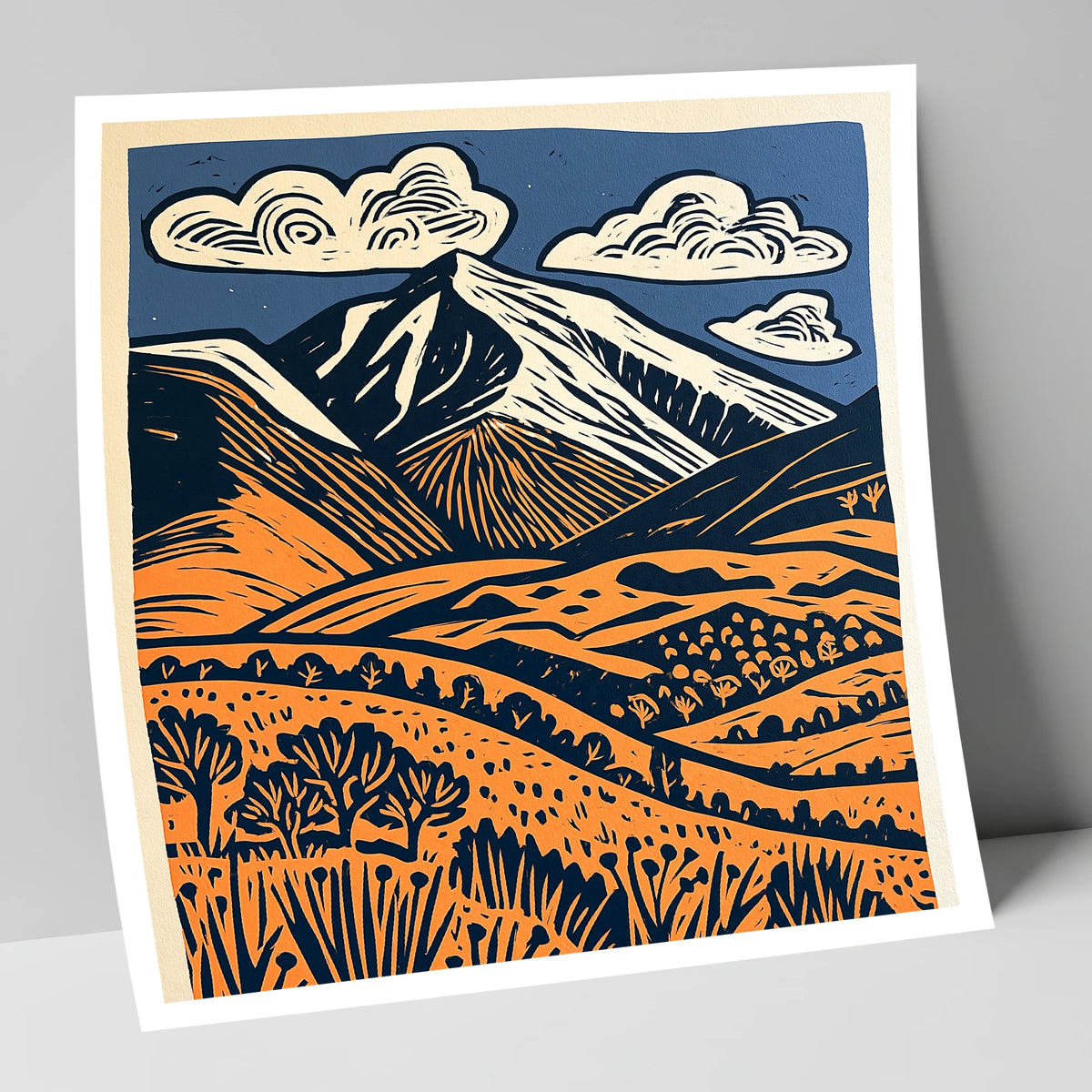 Skiddaw in Terracotta and Navy lake district fell art print