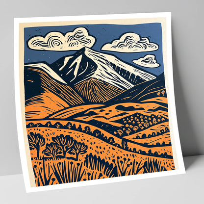 Skiddaw in Terracotta and Navy lake district fell art print