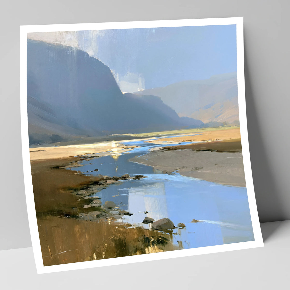River Through Sunlit Valley lake district waterfall art print