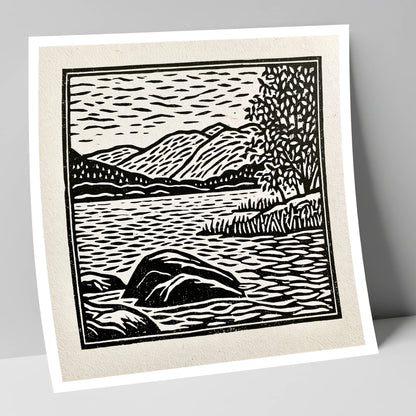 Monochrome Coniston Water Fells lake district lake art print