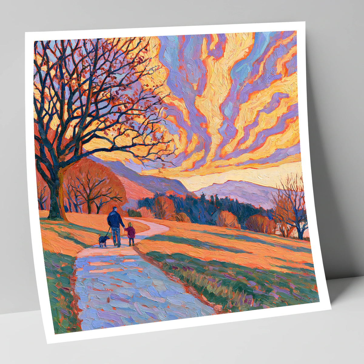 Fiery Sky Dog Walk Keswick gifts for dog walkers art print