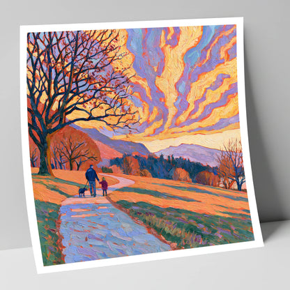Fiery Sky Dog Walk Keswick gifts for dog walkers art print