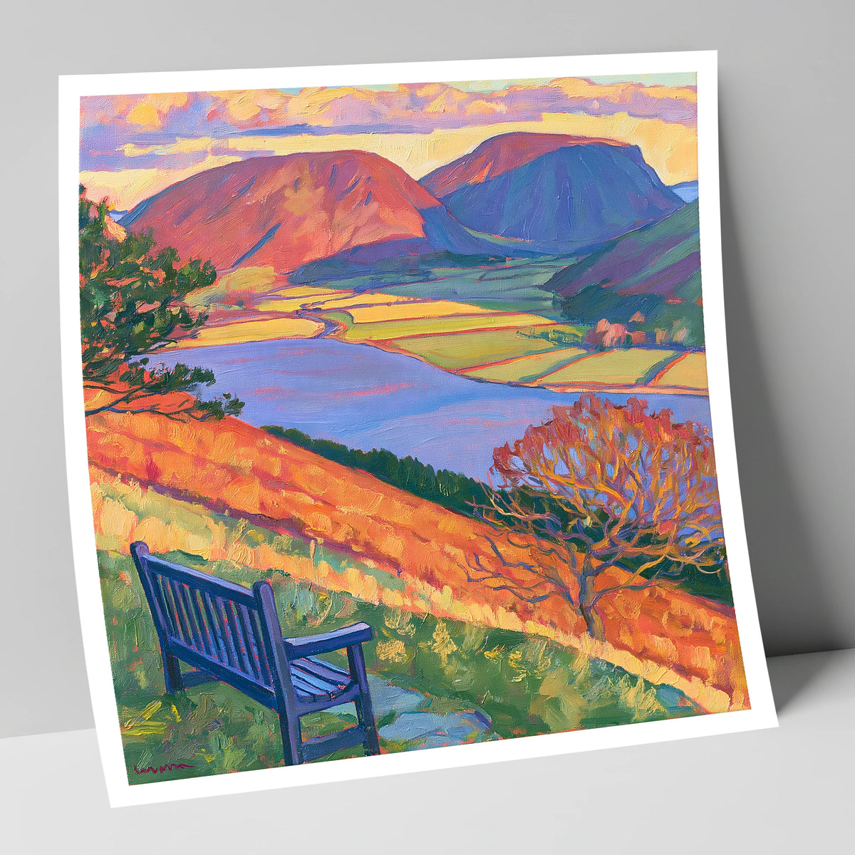 Vibrant Bench View Over Loweswater lake district lake art print