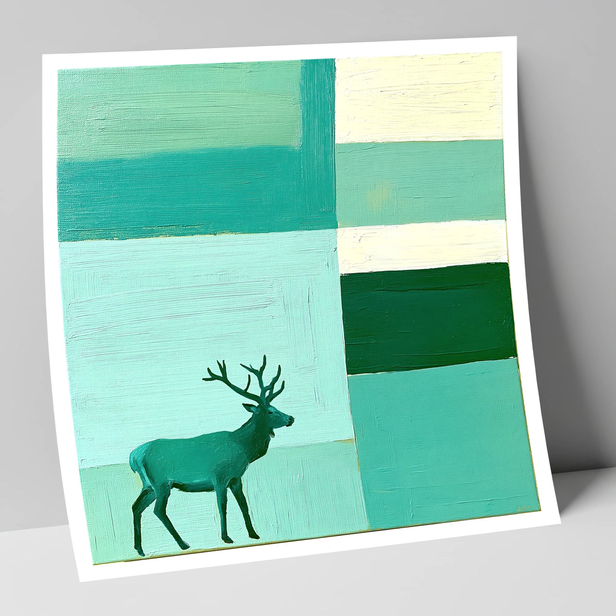 Abstract Teal Red Deer Stag lake district wildlife art print